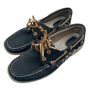 Sperry Top-Sider Womens Leopard Cheetah Boat Shoes Size 8 M Black 9174715